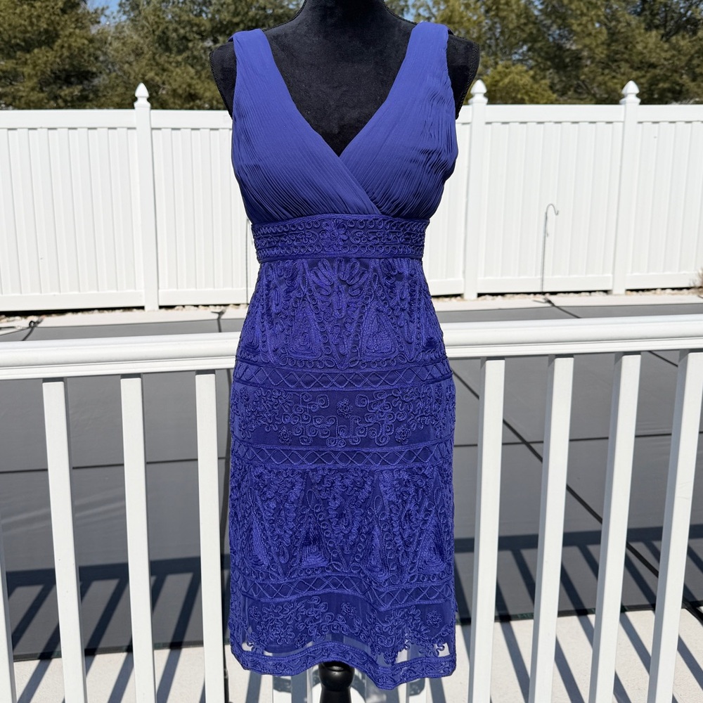 Sue Wong Nocturne Indigo Blue V-Neck Sleeveless Dress Size 6